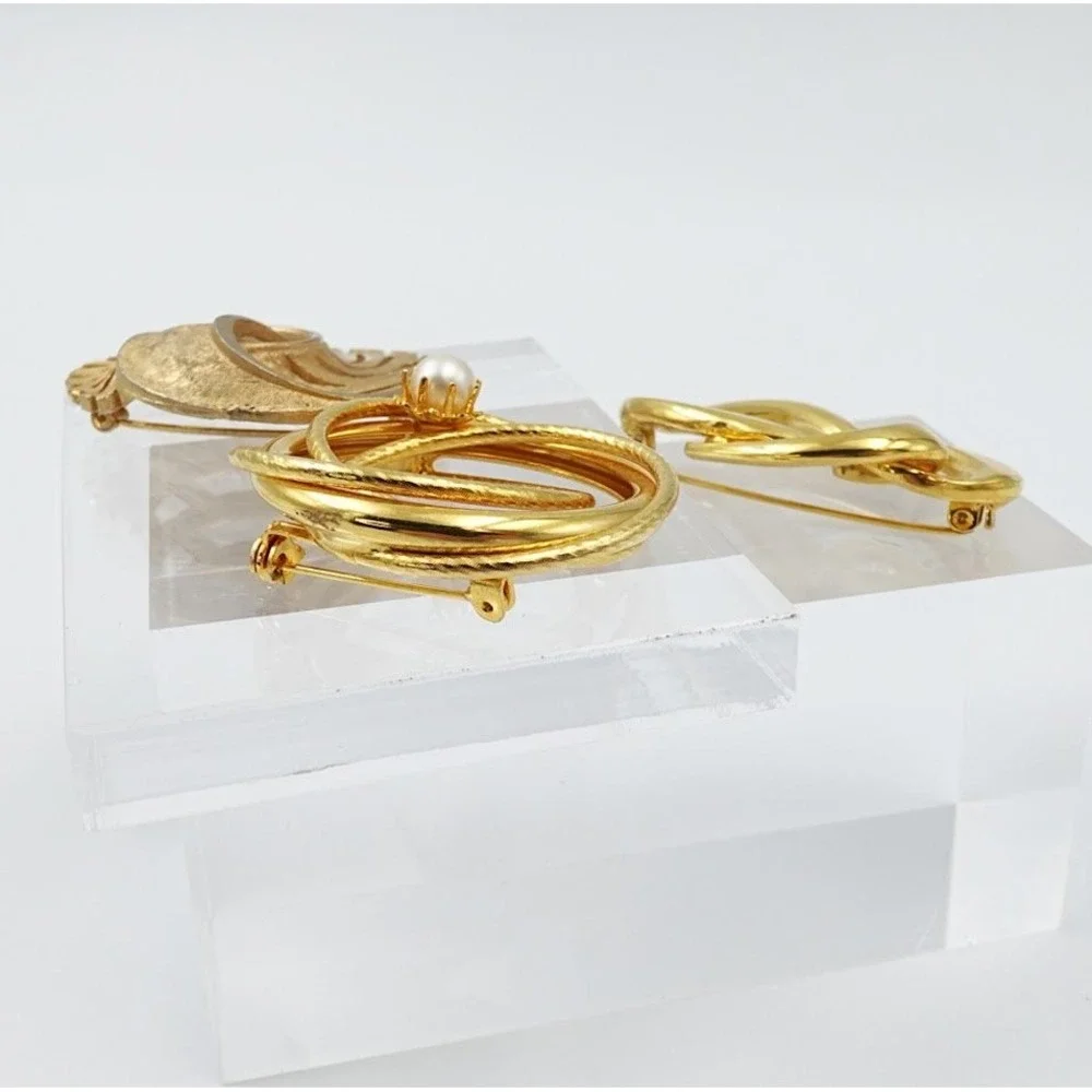 Vintage Gold Tone Brooch Lot of 6 Geometric Abstract Minimalist